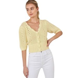 English Factory Crochet Knit Crop Cardigan Yellow Size Small